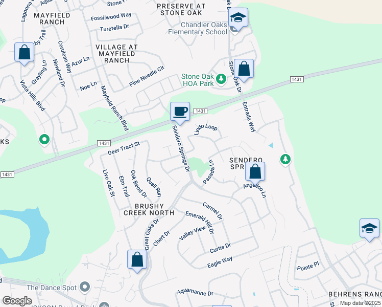 map of restaurants, bars, coffee shops, grocery stores, and more near 3000 Luminoso Lane East in Round Rock