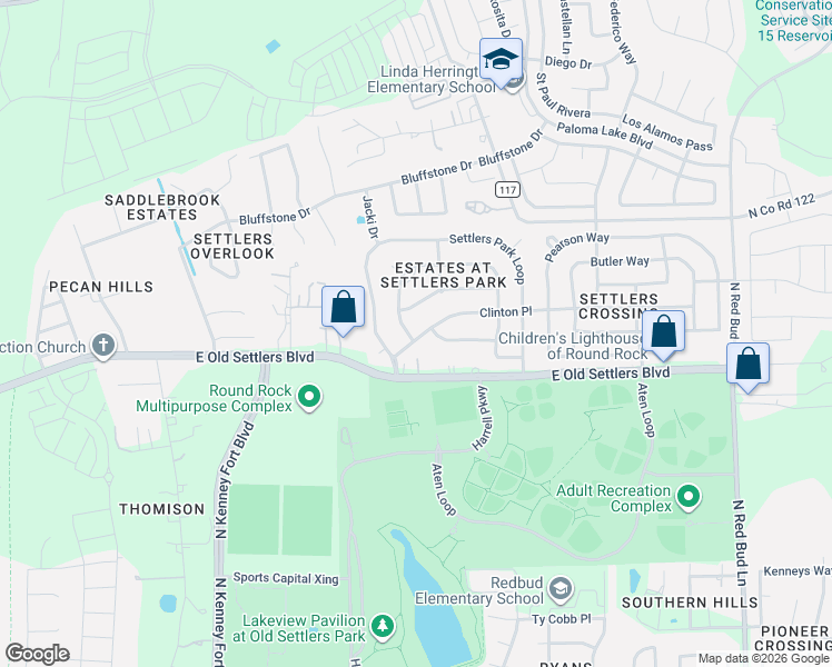 map of restaurants, bars, coffee shops, grocery stores, and more near 2921 James Parker Lane in Round Rock
