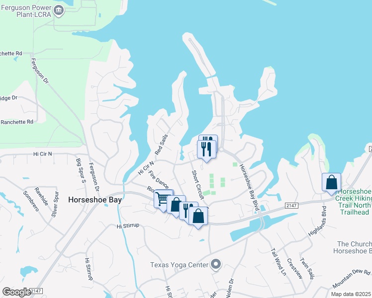 map of restaurants, bars, coffee shops, grocery stores, and more near 506 Short Circuit in Horseshoe Bay
