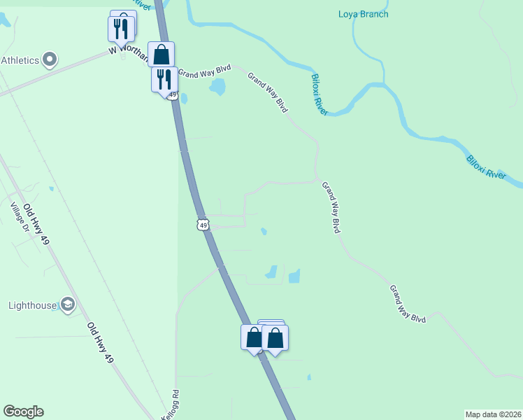 map of restaurants, bars, coffee shops, grocery stores, and more near 18204 Braden Road in Saucier