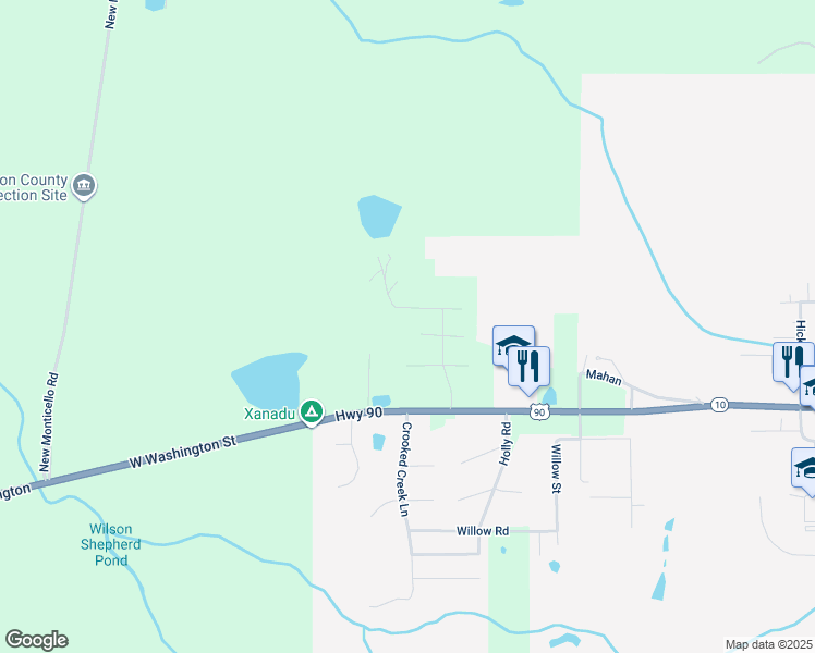 map of restaurants, bars, coffee shops, grocery stores, and more near 73 West Bryant Court in Monticello