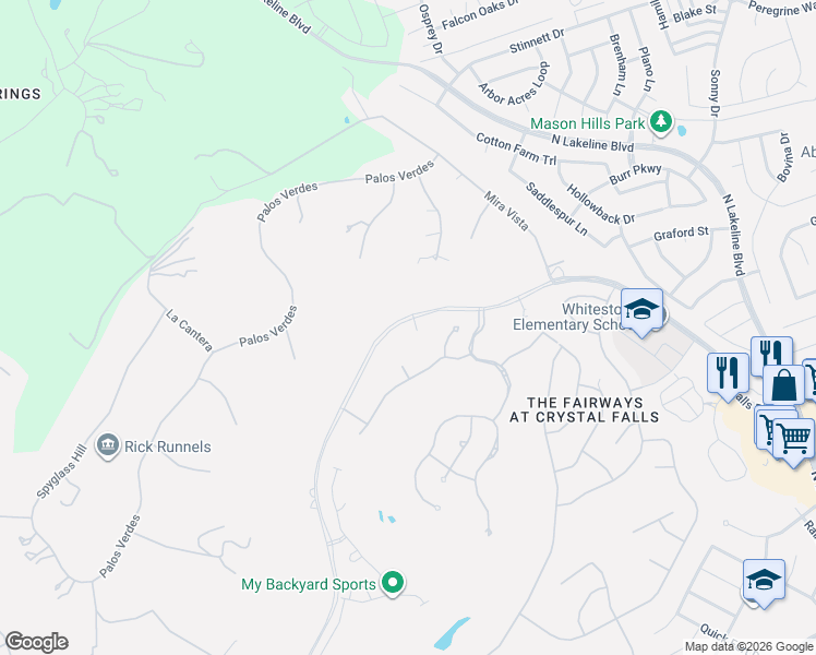 map of restaurants, bars, coffee shops, grocery stores, and more near 1509 Chalk Bluff Court in Leander