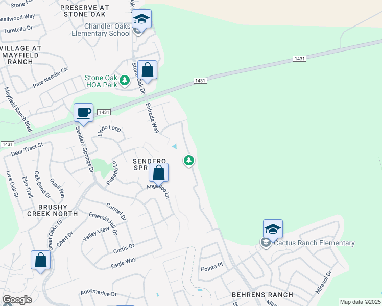 map of restaurants, bars, coffee shops, grocery stores, and more near 401 Cascada Lane in Round Rock