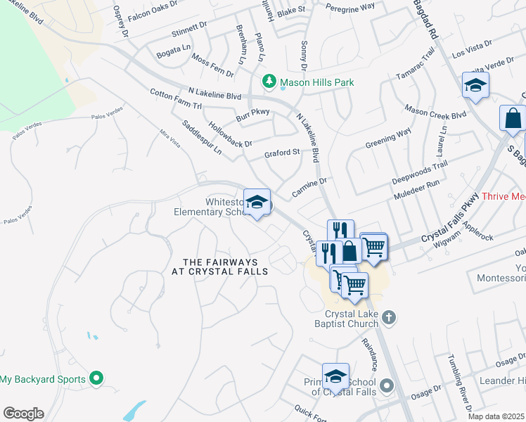 map of restaurants, bars, coffee shops, grocery stores, and more near 2000 Crystal Falls Parkway in Leander