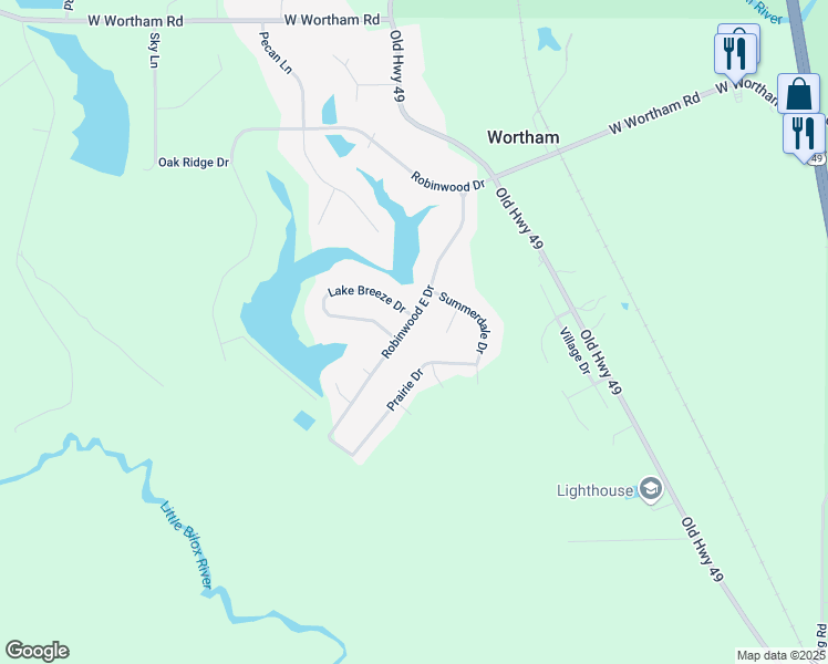 map of restaurants, bars, coffee shops, grocery stores, and more near 18214 Robinwood East Drive in Saucier