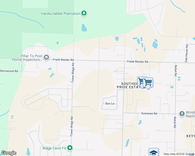 map of restaurants, bars, coffee shops, grocery stores, and more near 9780 Windy Hill Road in Pensacola