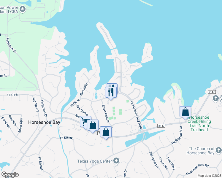 map of restaurants, bars, coffee shops, grocery stores, and more near 200 Hi Circle North in Horseshoe Bay