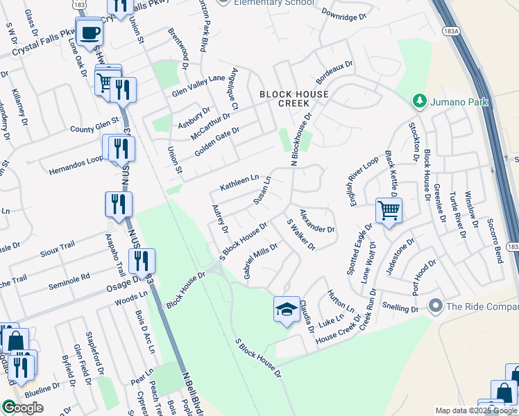 map of restaurants, bars, coffee shops, grocery stores, and more near 2503 Phillip Cove in Leander