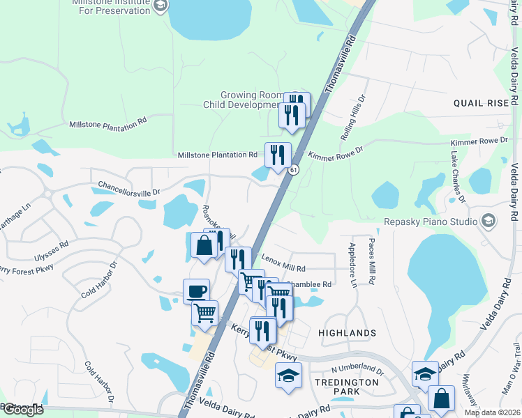 map of restaurants, bars, coffee shops, grocery stores, and more near 2801 Chancellorsville Drive in Tallahassee