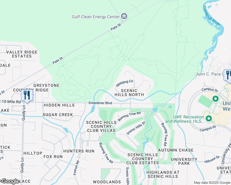 map of restaurants, bars, coffee shops, grocery stores, and more near 1637 Spalding Circle in Pensacola