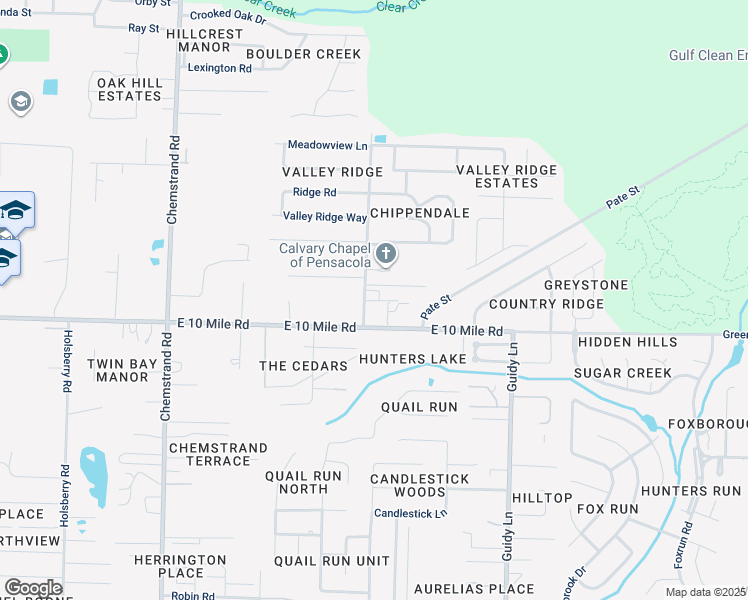 map of restaurants, bars, coffee shops, grocery stores, and more near 10450 Motley Court in Pensacola