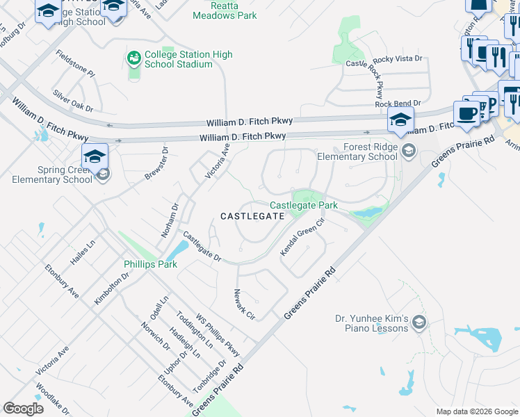 map of restaurants, bars, coffee shops, grocery stores, and more near 2212 Rockingham Loop in College Station