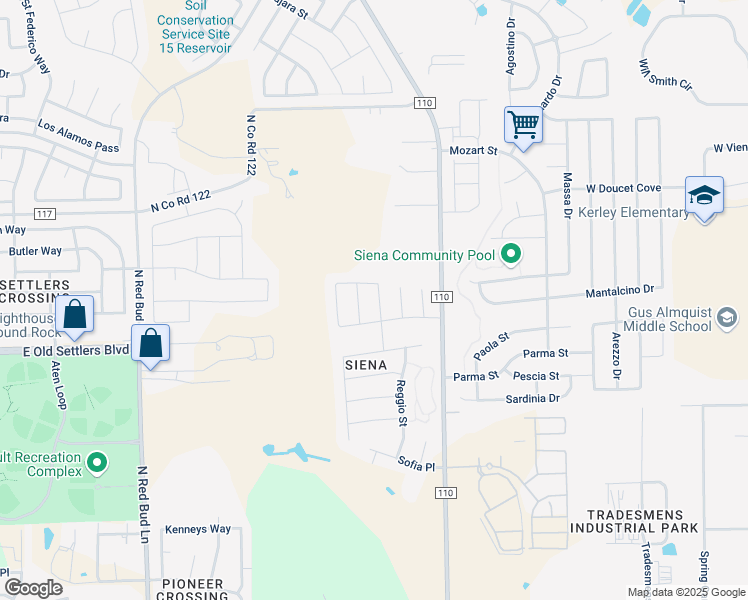 map of restaurants, bars, coffee shops, grocery stores, and more near 5713 Porano Circle in Round Rock