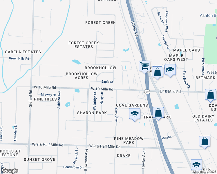 map of restaurants, bars, coffee shops, grocery stores, and more near 1728 West 10 Mile Road in Gonzalez