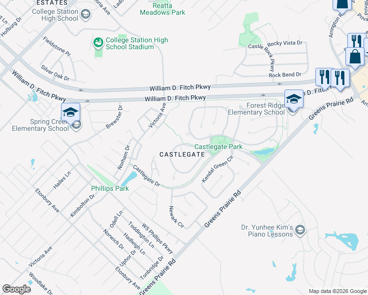 map of restaurants, bars, coffee shops, grocery stores, and more near 2212 Rockingham Loop in College Station