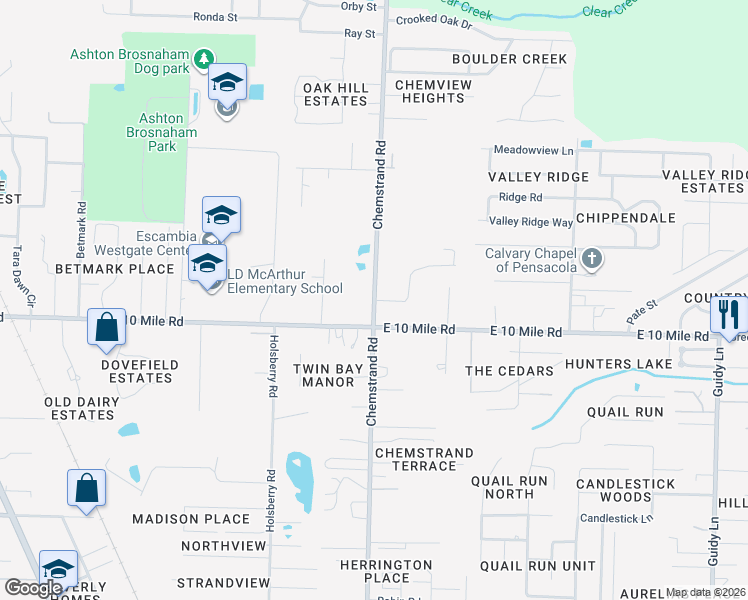 map of restaurants, bars, coffee shops, grocery stores, and more near County Road 749 in Pensacola