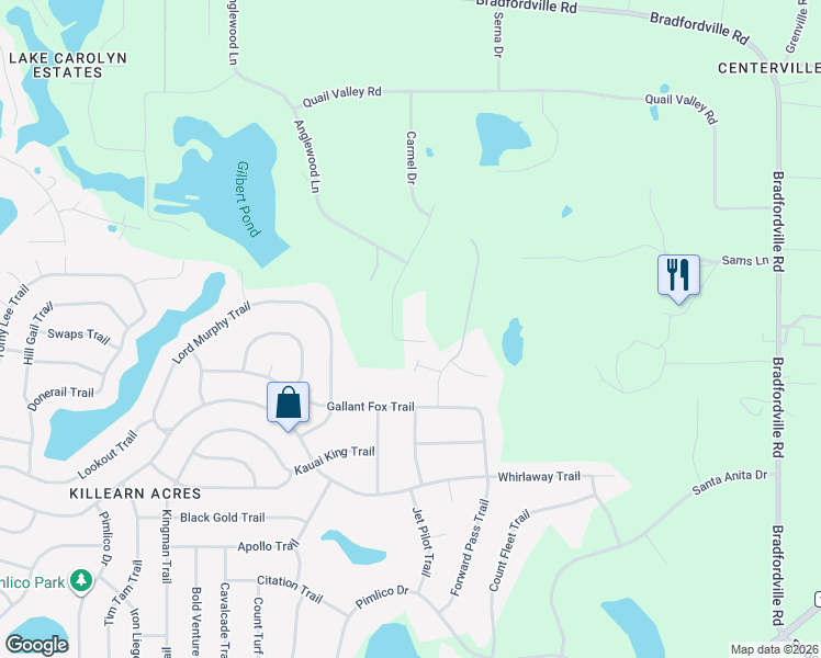 map of restaurants, bars, coffee shops, grocery stores, and more near 6811 Seabiscuit Trail in Centerville