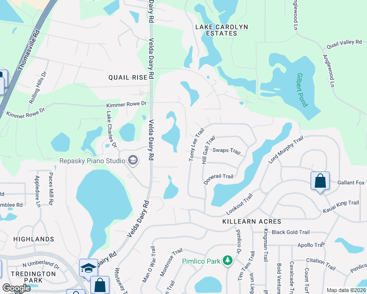 map of restaurants, bars, coffee shops, grocery stores, and more near 6806 Tomy Lee Trail in Tallahassee