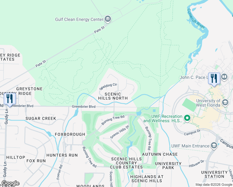 map of restaurants, bars, coffee shops, grocery stores, and more near 10433 Tam O Shanter Road in Pensacola