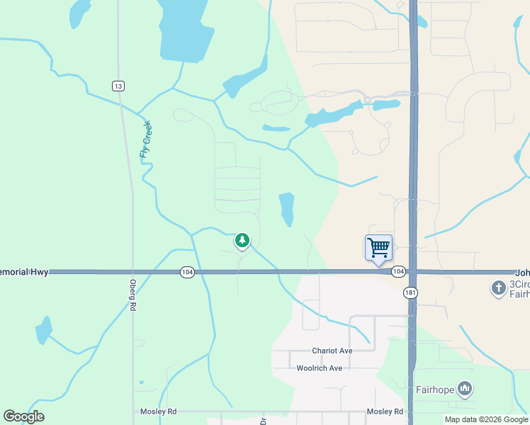 map of restaurants, bars, coffee shops, grocery stores, and more near 9591 Alabama 104 in Fairhope