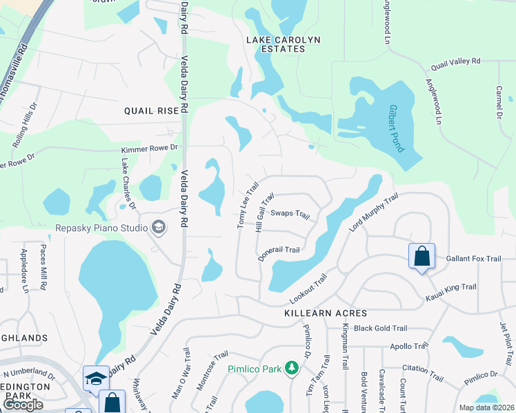 map of restaurants, bars, coffee shops, grocery stores, and more near 6800 Hill Gail Trail in Tallahassee
