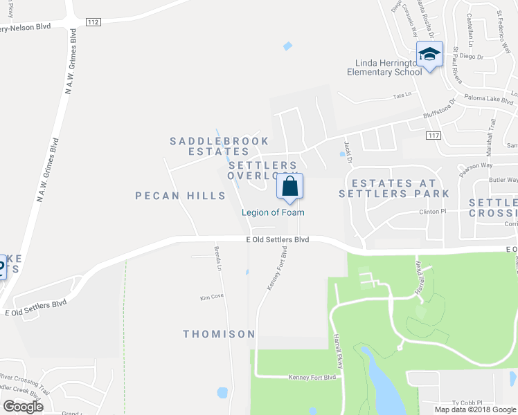 map of restaurants, bars, coffee shops, grocery stores, and more near 2714 Crimson Sky Court in Round Rock