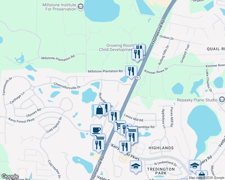 map of restaurants, bars, coffee shops, grocery stores, and more near 2801 Chancellorsville Drive in Tallahassee