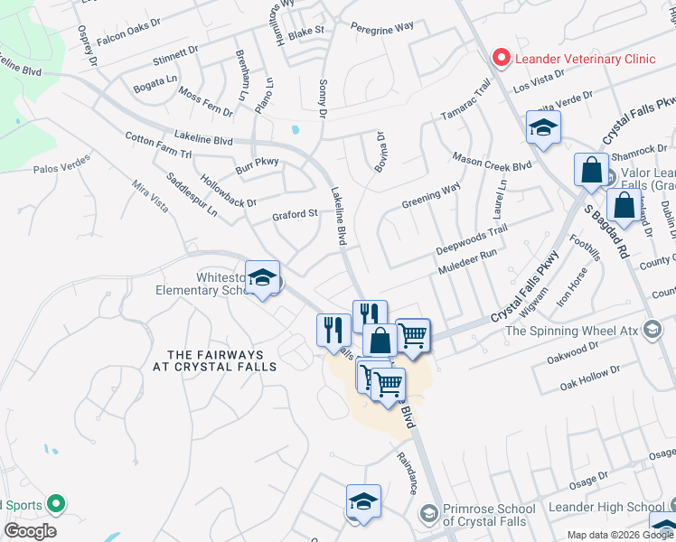 map of restaurants, bars, coffee shops, grocery stores, and more near 1604 Carmine Drive in Leander