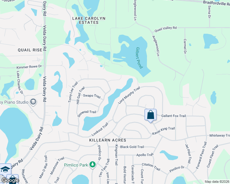 map of restaurants, bars, coffee shops, grocery stores, and more near 6831 Donerail Trail in Tallahassee