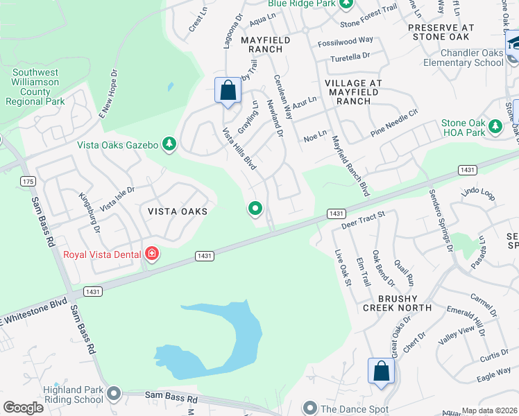map of restaurants, bars, coffee shops, grocery stores, and more near 4006 Springwillow Lane in Round Rock