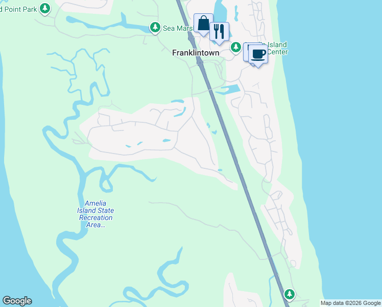 map of restaurants, bars, coffee shops, grocery stores, and more near 10 Marsh Hawk Road in Fernandina Beach