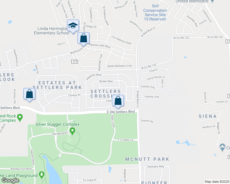 map of restaurants, bars, coffee shops, grocery stores, and more near 3208 Clinton Place in Round Rock
