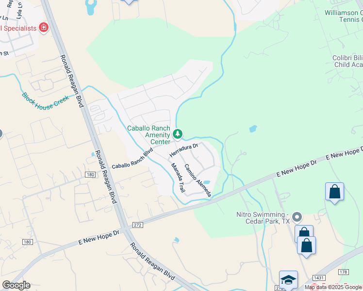 map of restaurants, bars, coffee shops, grocery stores, and more near 3205 Herradura Drive in Leander