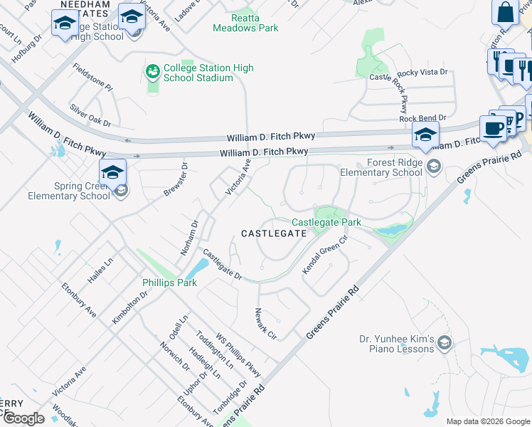 map of restaurants, bars, coffee shops, grocery stores, and more near 2212 Rockingham Loop in College Station