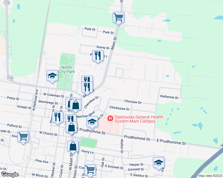 map of restaurants, bars, coffee shops, grocery stores, and more near 570-588 Brignac Ln in Opelousas