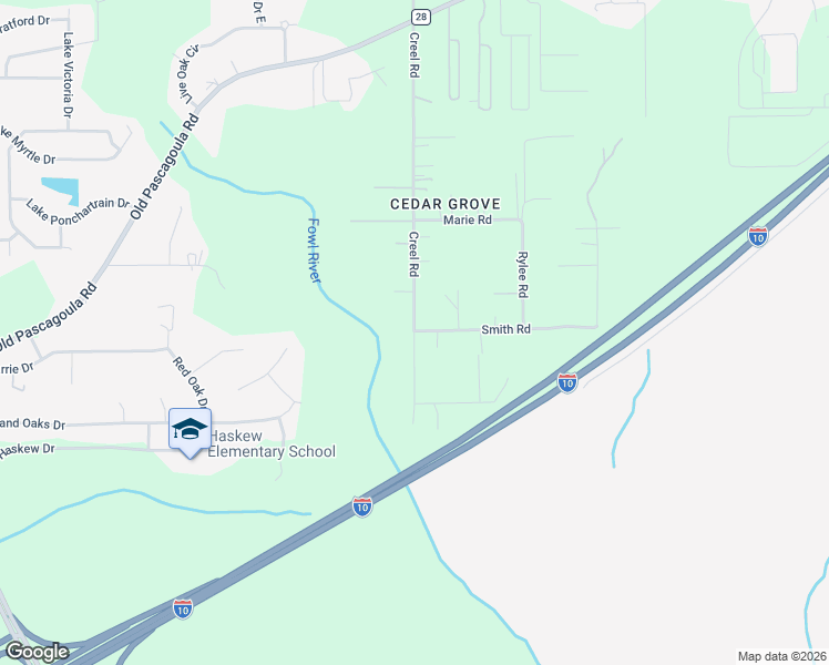 map of restaurants, bars, coffee shops, grocery stores, and more near 6800 Creel Road in Theodore