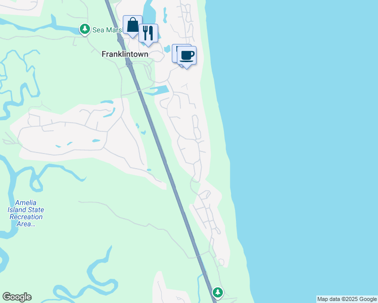 map of restaurants, bars, coffee shops, grocery stores, and more near 33 Canvasback Rd in Fernandina Beach