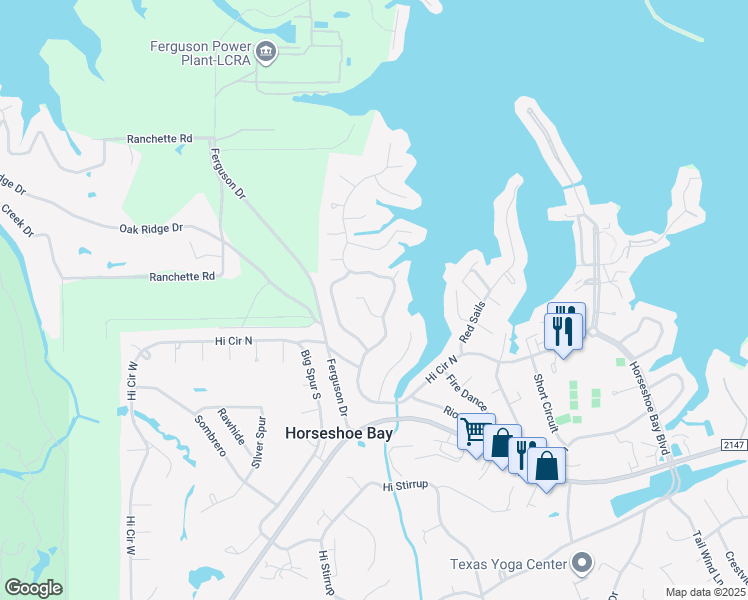 map of restaurants, bars, coffee shops, grocery stores, and more near 807 Tonto in Horseshoe Bay