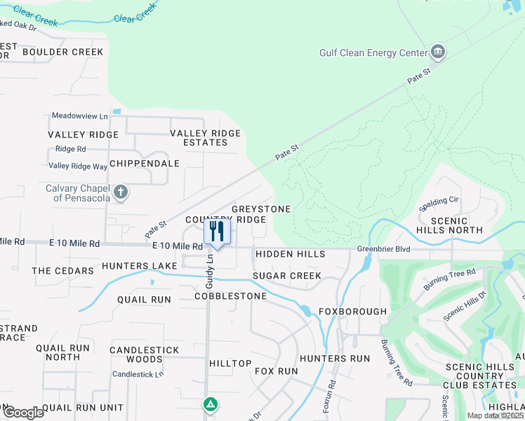 map of restaurants, bars, coffee shops, grocery stores, and more near 1261 Greystone Lane in Pensacola