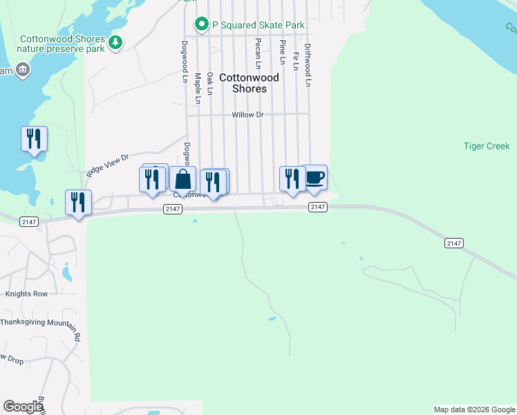 map of restaurants, bars, coffee shops, grocery stores, and more near Ranch to Market Road 2147 in Horseshoe Bay