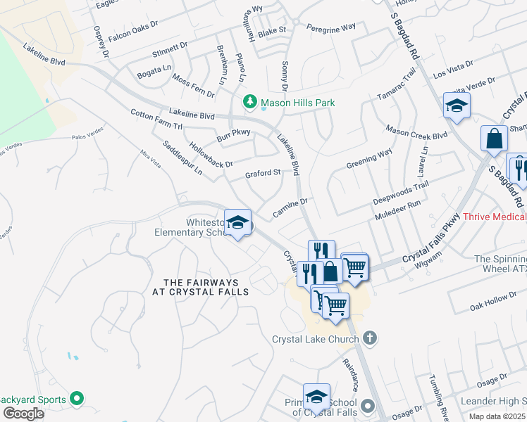 map of restaurants, bars, coffee shops, grocery stores, and more near 1632 Cresson Trail in Leander