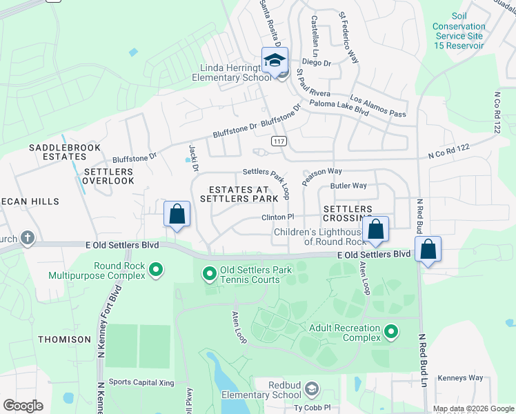 map of restaurants, bars, coffee shops, grocery stores, and more near 2945 Todd Tr in Round Rock