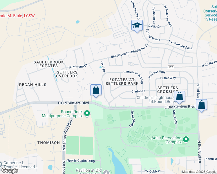 map of restaurants, bars, coffee shops, grocery stores, and more near 2116 Aaron Ross Way in Round Rock