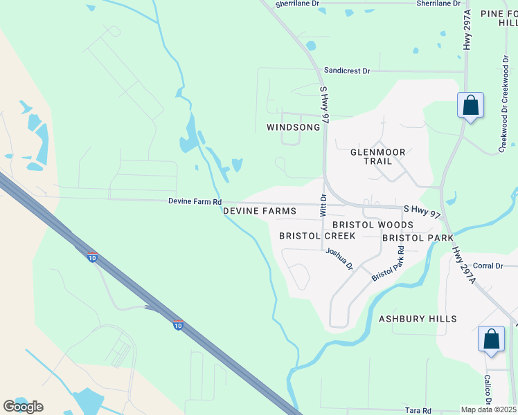 map of restaurants, bars, coffee shops, grocery stores, and more near 2481 Devine Farm Road in Escambia County