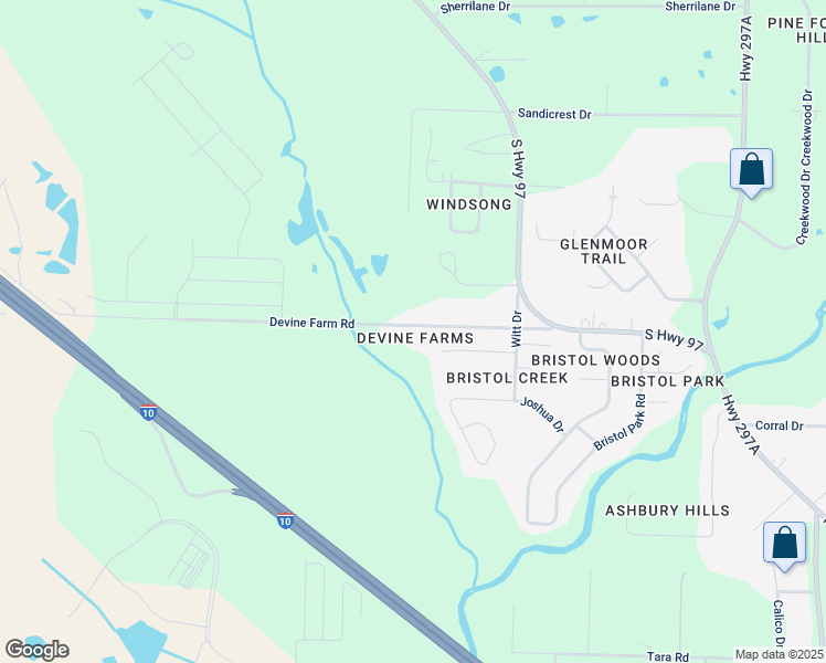map of restaurants, bars, coffee shops, grocery stores, and more near 2481 Devine Farm Road in Escambia County