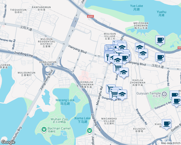 map of restaurants, bars, coffee shops, grocery stores, and more near 53 Mo Shui Hu Lu in Wu Han Shi