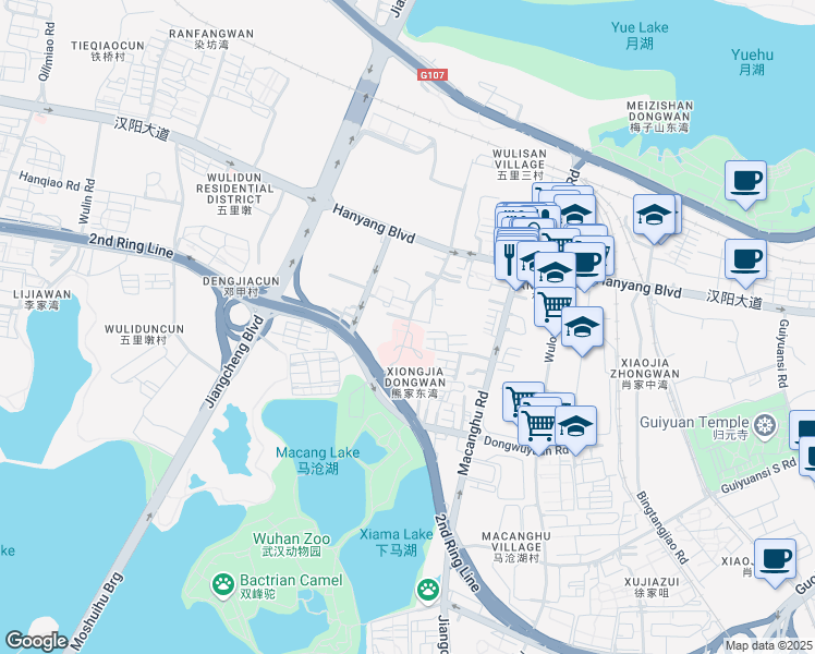 map of restaurants, bars, coffee shops, grocery stores, and more near 53 Mo Shui Hu Lu in Wu Han Shi