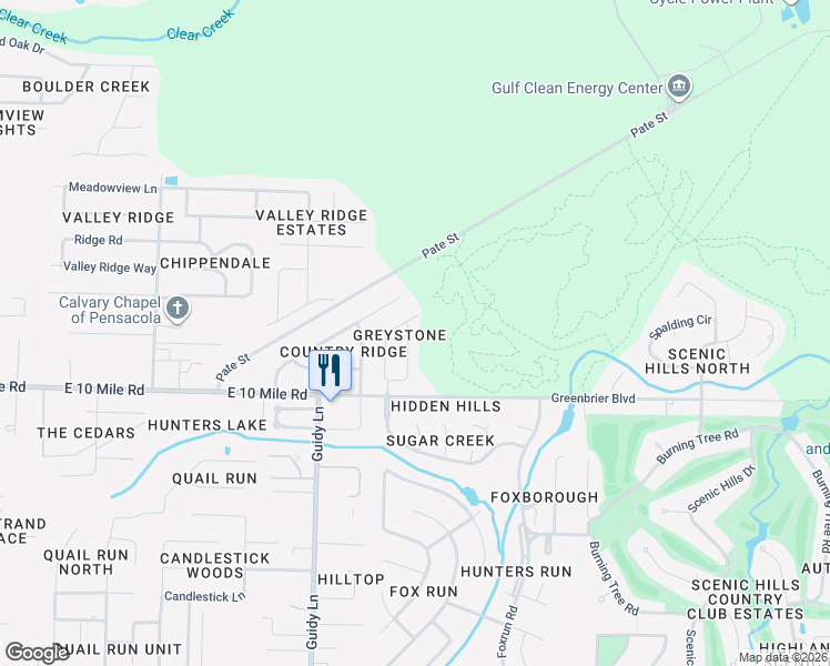 map of restaurants, bars, coffee shops, grocery stores, and more near 1260 Greystone Lane in Pensacola