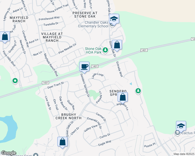 map of restaurants, bars, coffee shops, grocery stores, and more near 3107 Luminoso Lane West in Round Rock
