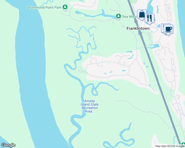 map of restaurants, bars, coffee shops, grocery stores, and more near 69 Marsh Creek Road in Fernandina Beach